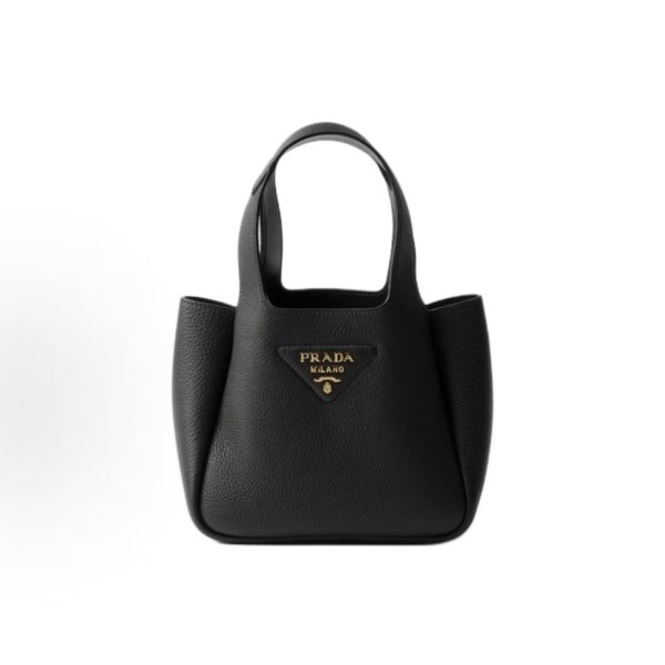 PRADA mini Black handbag with a metal letter logo on the front